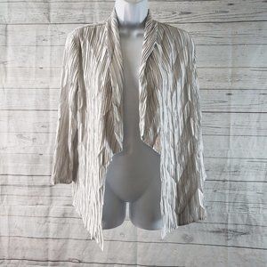 Chicos Travelers Womens Open Front Cardigan Sz Large Gray Textured 3/4 Sleeve